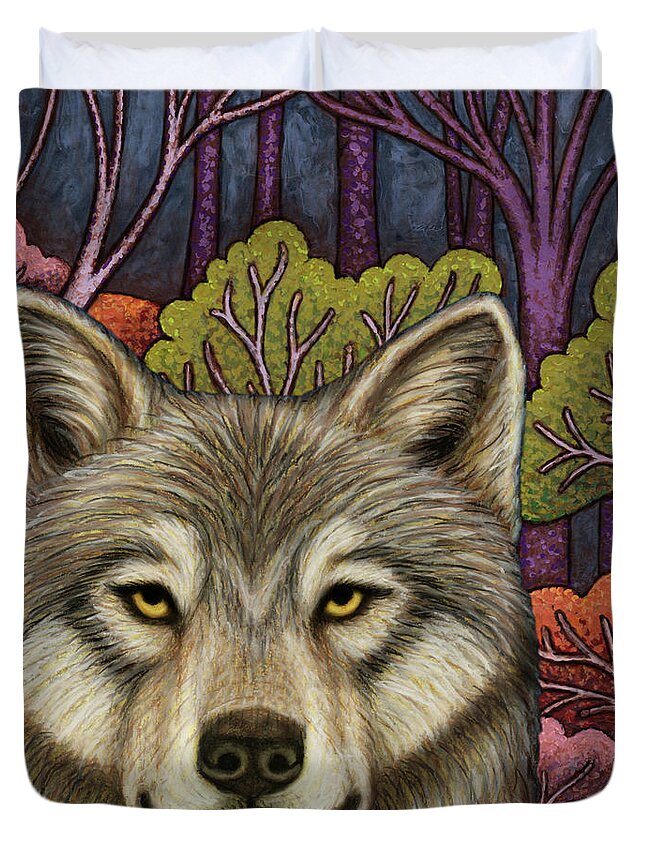 Wolf Duvet Cover featuring the painting Steppenwolf Adventure by Amy E Fraser