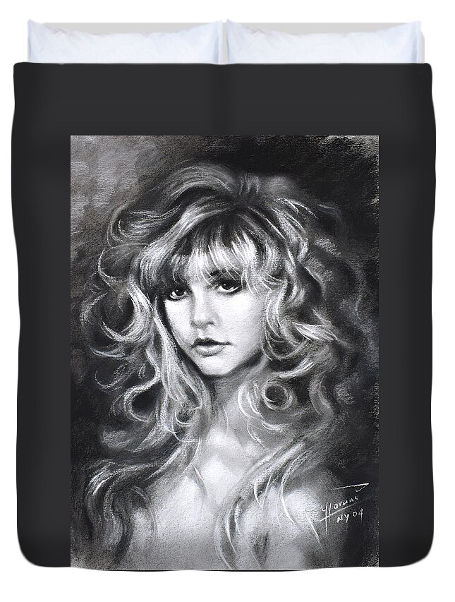 Stevie Nicks Duvet Cover featuring the drawing Stevie Nicks by Ylli Haruni