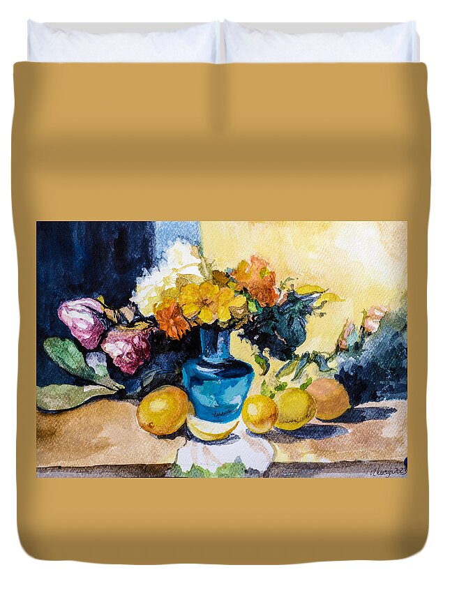 #creativity #artmindfulness #mindfulness Duvet Cover featuring the painting Still Life 3 by Veronica Huacuja