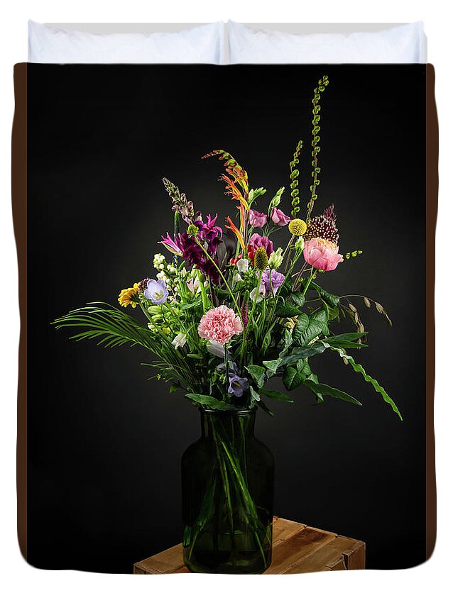 Still Life Duvet Cover featuring the digital art Still life field bouquet in a vase by Marjolein Van Middelkoop
