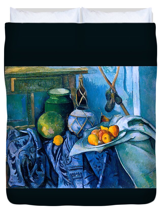Cezanne Duvet Cover featuring the painting Still Life with a Ginger Jar and Eggplants 1893 by Paul Cezanne