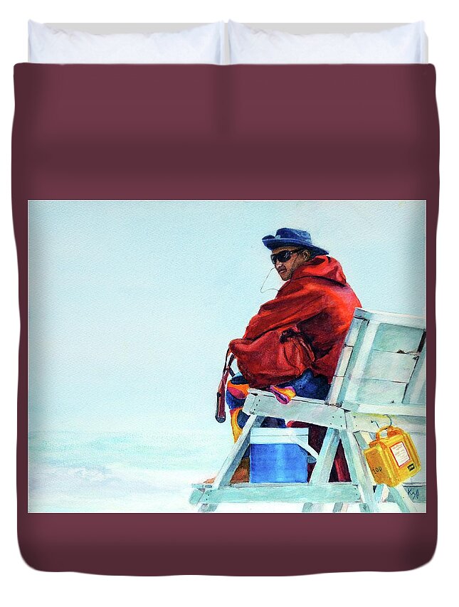 Stone Harbor Duvet Cover featuring the painting Stone Harbor Beach Patrol Lifeguard by Patty Kay Hall