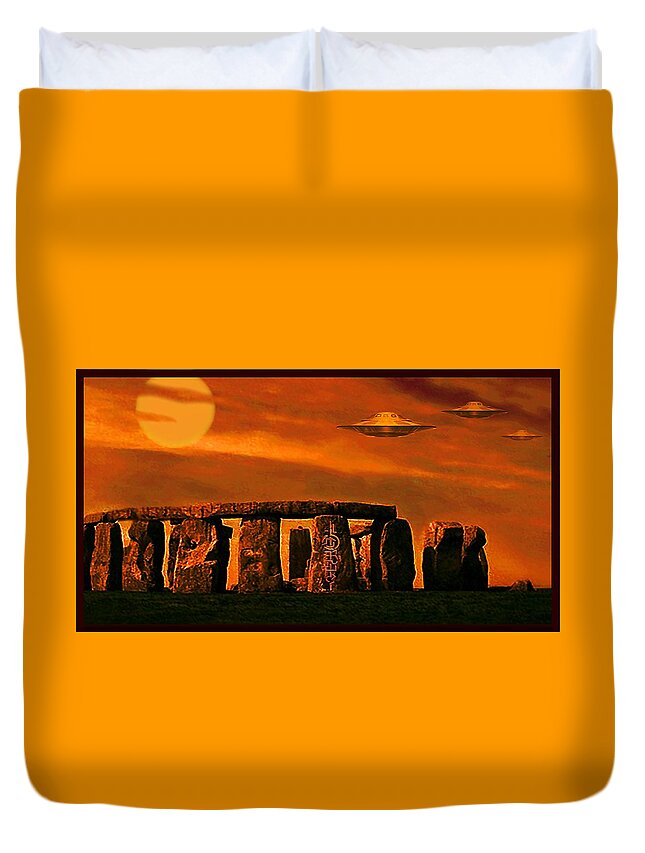 Stonehenge Duvet Cover featuring the digital art Stonehenge Sunset by Hartmut Jager
