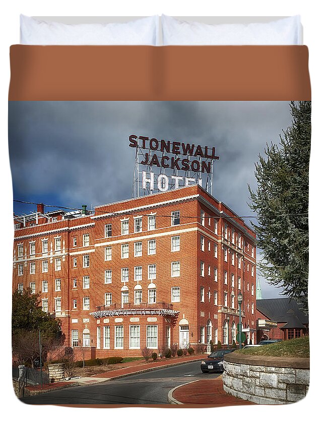 Staunton Duvet Cover featuring the photograph Stonewall Jackson Hotel - Staunton Virginia by Susan Rissi Tregoning