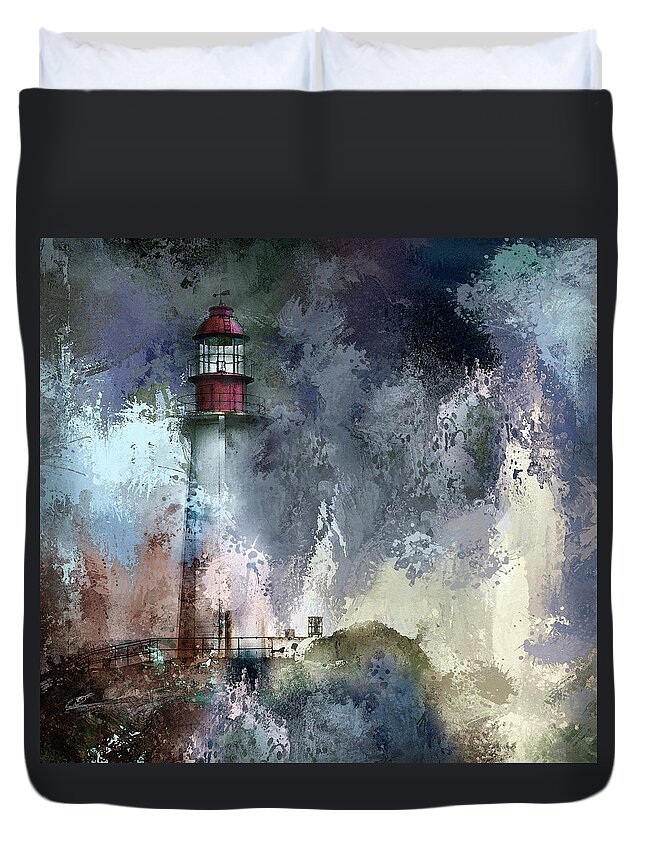 Lighthouse Duvet Cover featuring the photograph Storm At Point Atkinson Lighthouse by Theresa Tahara