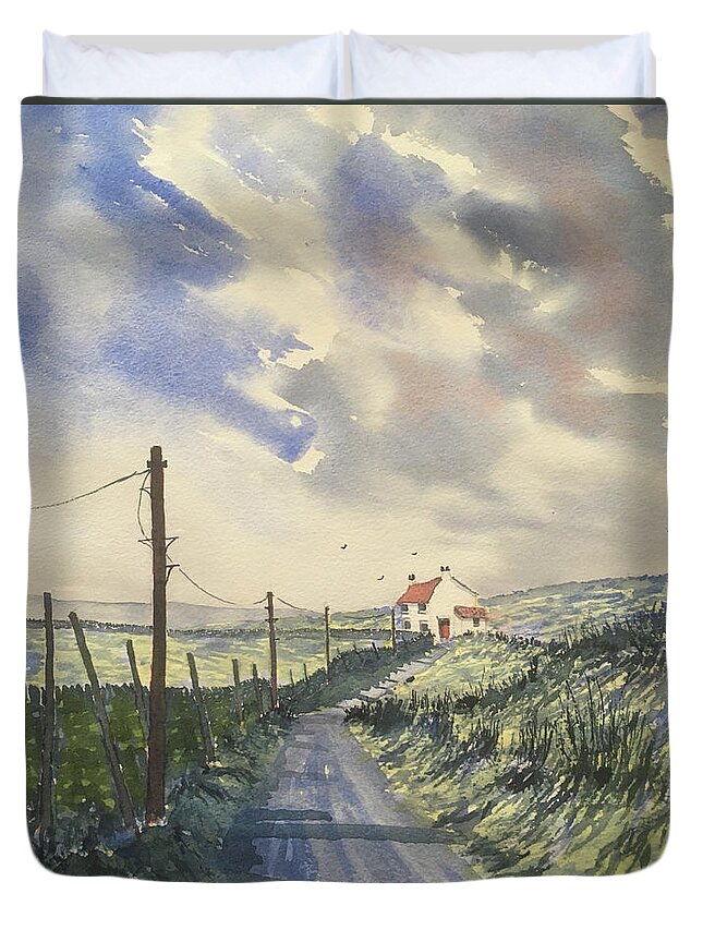 Watercolour Duvet Cover featuring the painting Storm on the road to Halton Gill by Glenn Marshall