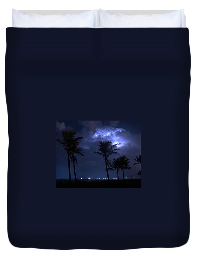 Lightning Duvet Cover featuring the photograph Storms Over the Pier by Mark Andrew Thomas