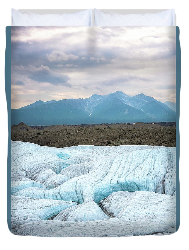 Alaska Duvet Cover featuring the photograph Stormy Day on Glacier by Alex Mironyuk