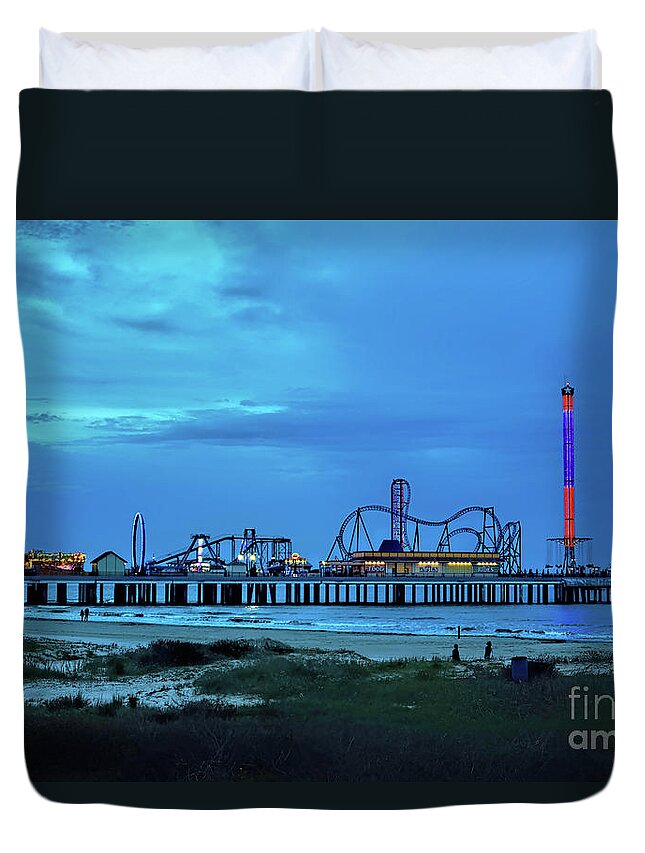 Stormy Duvet Cover featuring the photograph Stormy Evening at The Pleasure Pier by Diana Mary Sharpton