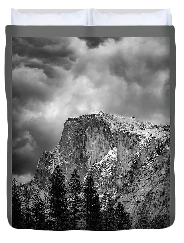 Landscape Duvet Cover featuring the photograph Stormy Half Dome by Romeo Victor