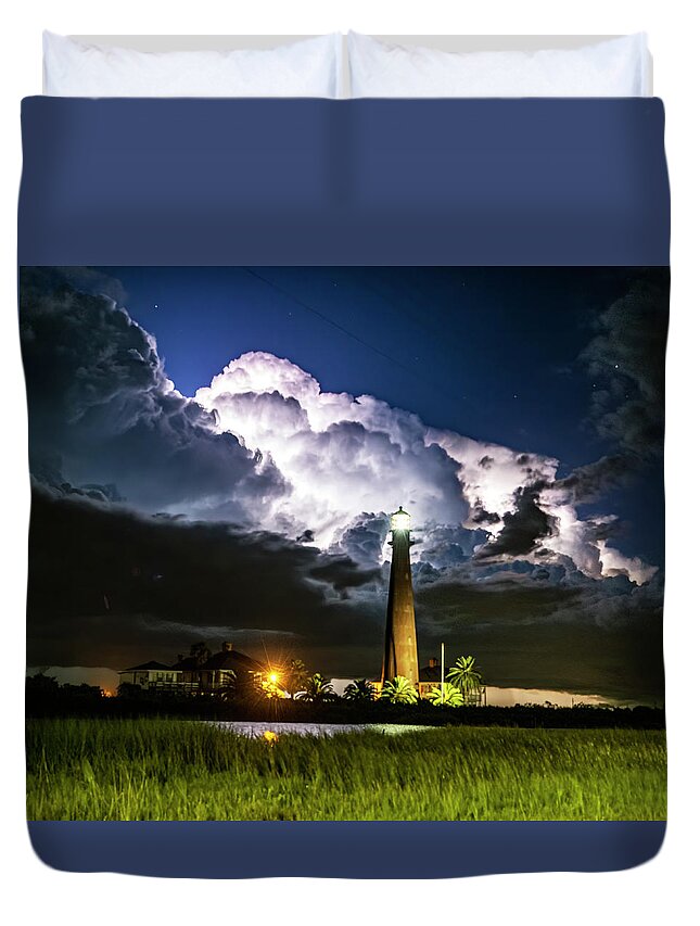 Bolivar Lighthouse Duvet Cover featuring the photograph Stormy Lighthouse by Jerry Connally