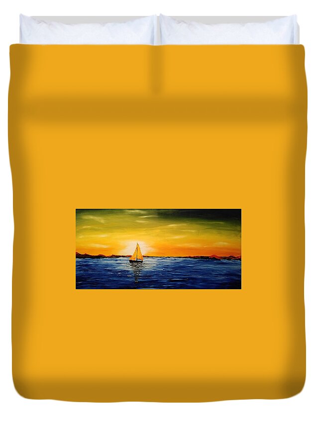 Sailboats Duvet Cover featuring the painting Stormy Sails At Dusk #1 by James Dunbar