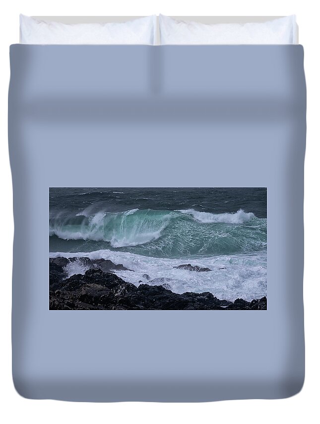Wave Duvet Cover featuring the photograph Stormy Seas by Randy Hall