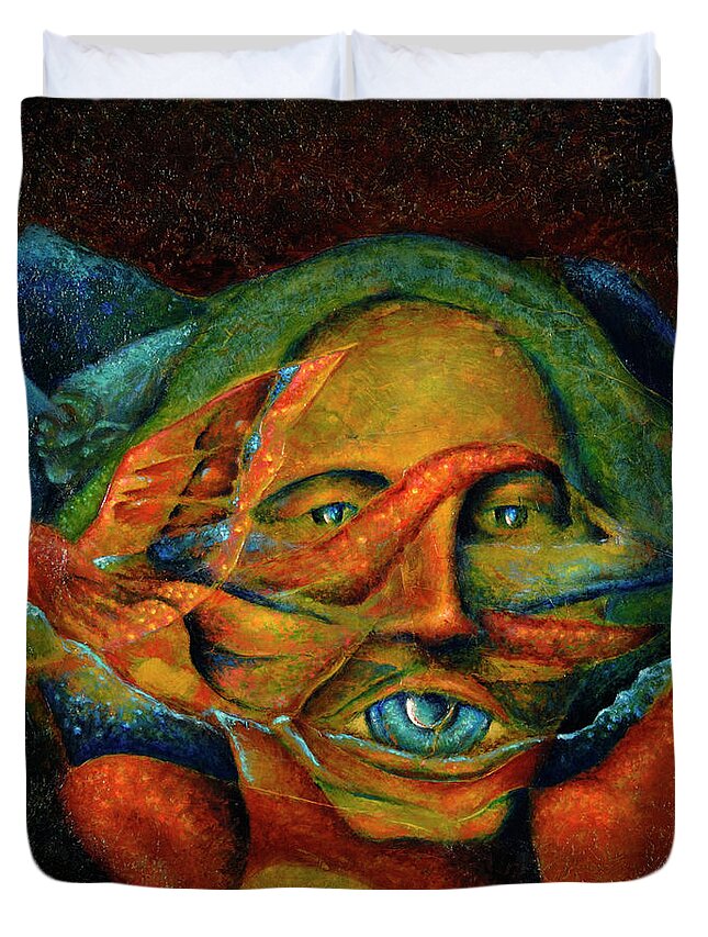 Native American Duvet Cover featuring the painting Storyteller by Kevin Chasing Wolf Hutchins