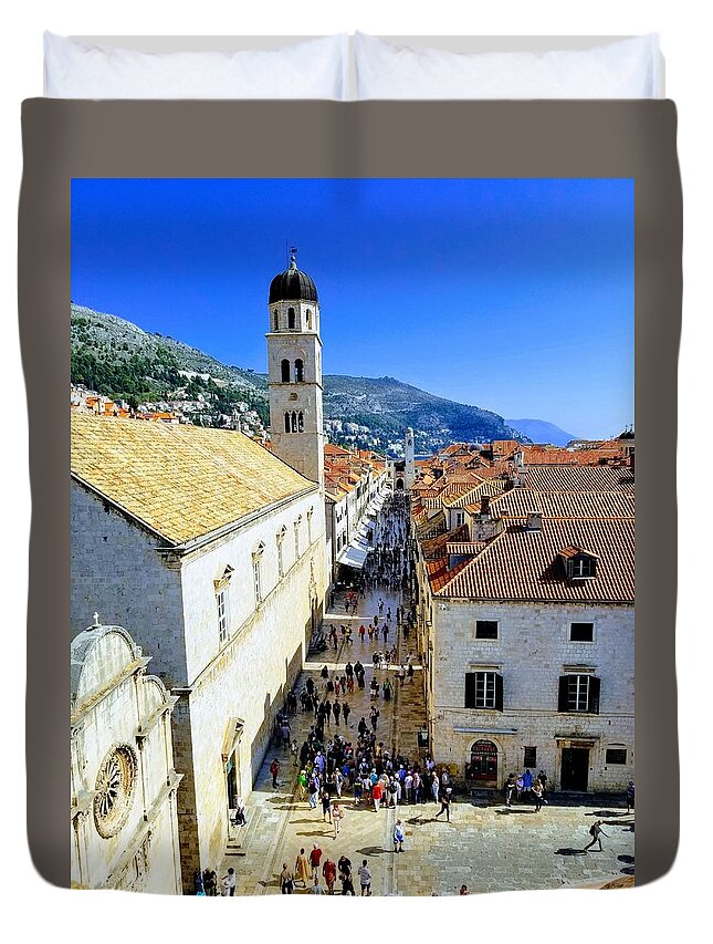 Stradun Duvet Cover featuring the photograph Stradun, Dubrovnik, Croatia by Annalisa Rivera-Franz