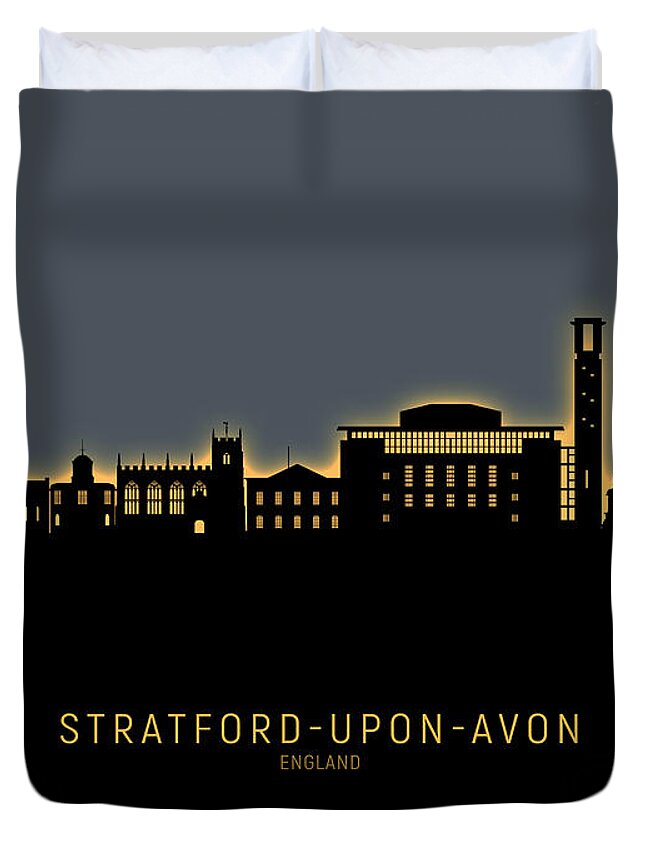 Stratford-upon-avon Duvet Cover featuring the digital art Stratford-upon-Avon England Skyline #40 by Michael Tompsett