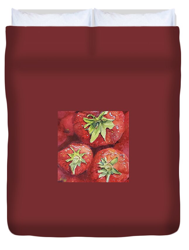 Still Life Duvet Cover featuring the painting Strawberries by Sheila Romard