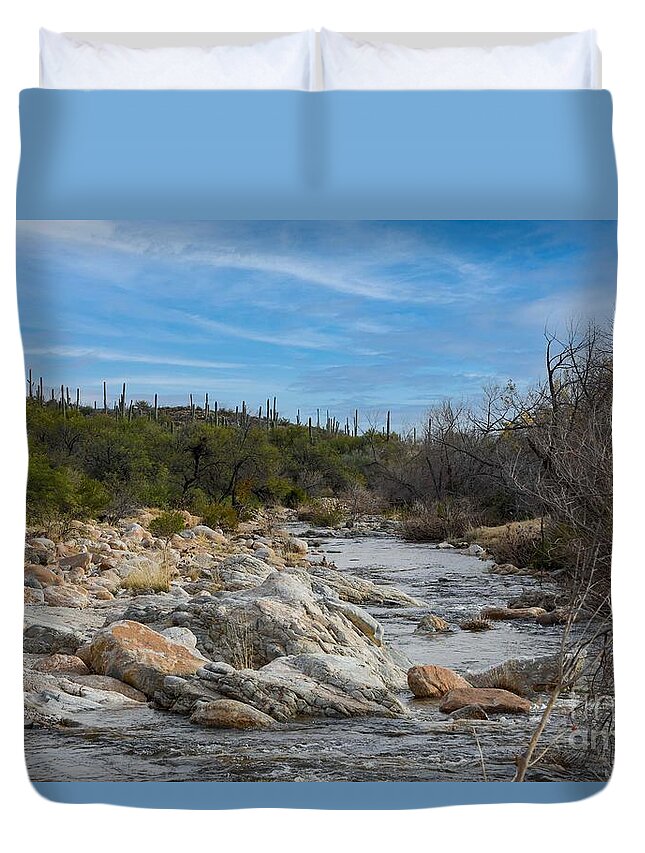 Stream In Catalina Mountains Duvet Cover featuring the digital art Stream in Catalina Mountains by Tammy Keyes