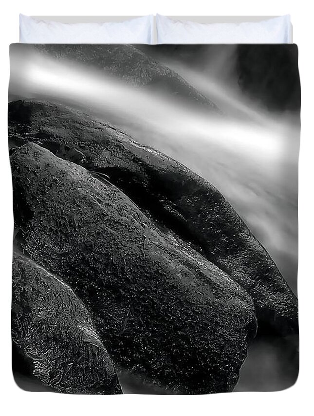 River Duvet Cover featuring the photograph Stream in the Mist by Marjorie Whitley