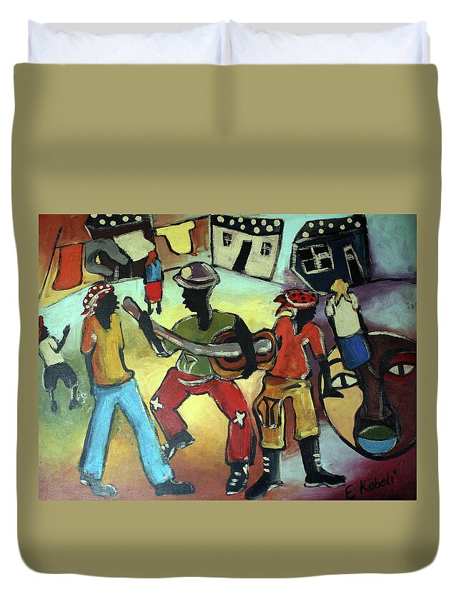  Duvet Cover featuring the painting Street Band by Eli Kobeli