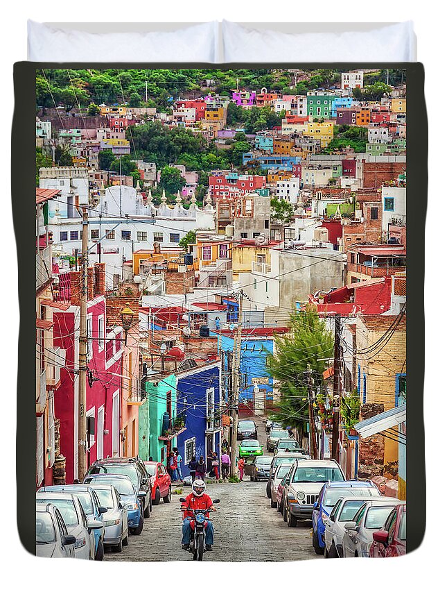 Street Duvet Cover featuring the photograph Street in Guanajuato Mexico by Tatiana Travelways