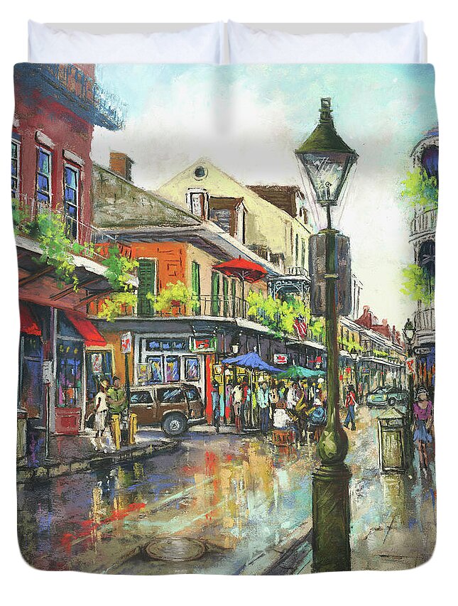 New Orleans Art Duvet Cover featuring the painting Street Jazz on Royal by Dianne Parks