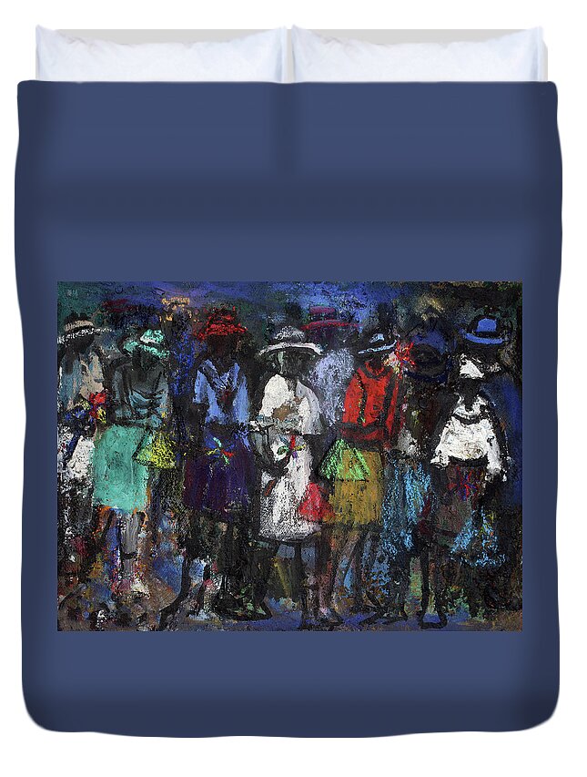 Soweto Duvet Cover featuring the painting Street Talk by Joe Maseko