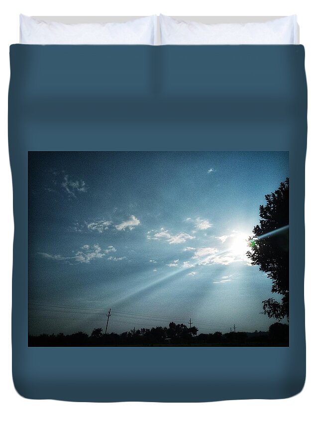 Sky Duvet Cover featuring the photograph Striking rays by Yvonne's Ogolla