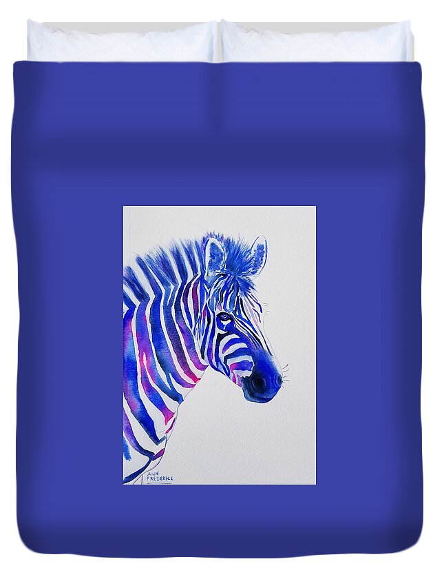 Zebra Duvet Cover featuring the painting Stripes from the Left by Ann Frederick