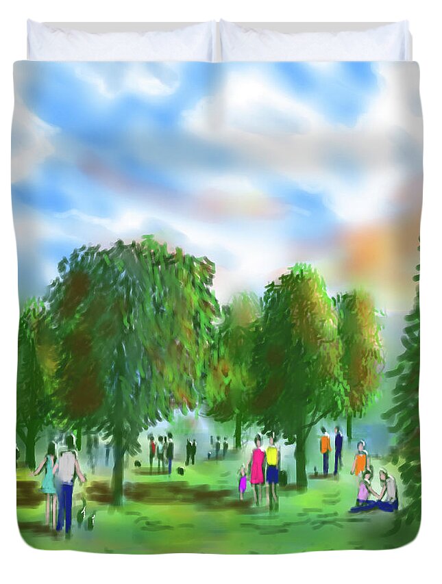 Ipad Painting Duvet Cover featuring the painting Stroll in the Park by Glenn Marshall