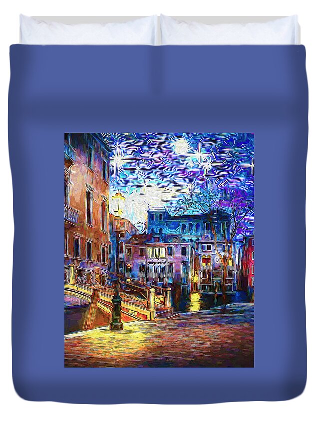 Paint Duvet Cover featuring the painting Starry night in Venice #1 by Nenad Vasic