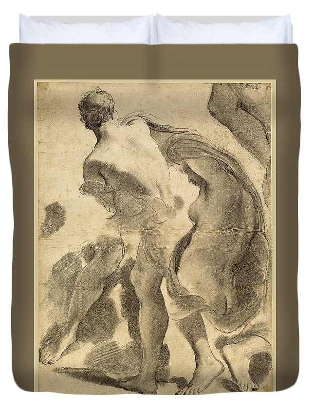 Gaetano Gandolfi Duvet Cover featuring the drawing Studies of Female Nudes by Gaetano Gandolfi