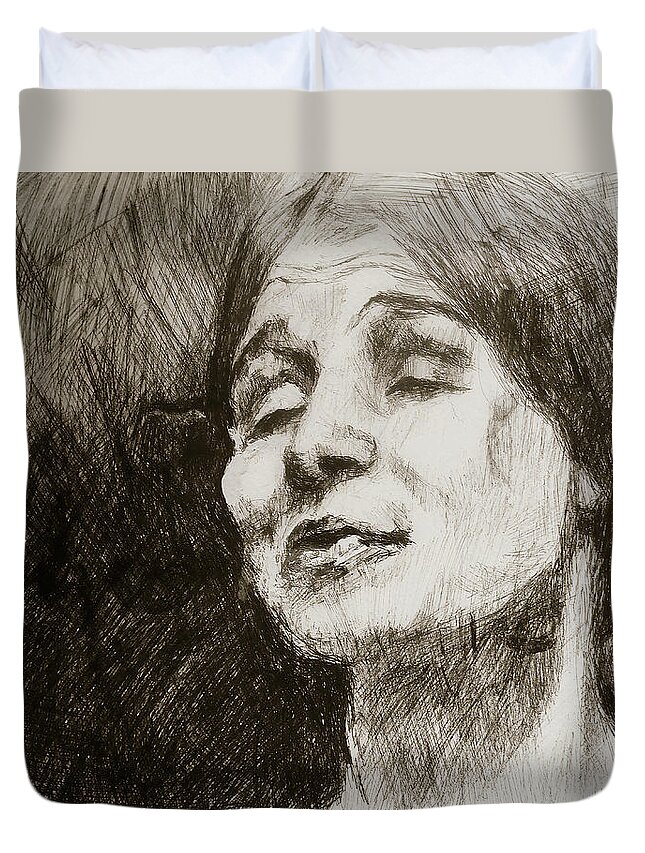 #tinamodotti Duvet Cover featuring the drawing Study of a Portrait 26 by Veronica Huacuja