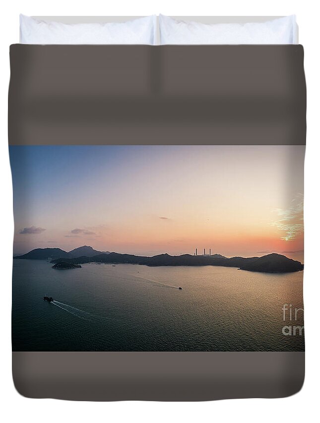 Asia Duvet Cover featuring the photograph Stunning aerial panoramic view of the Lamma island in Hong Kong by Didier Marti