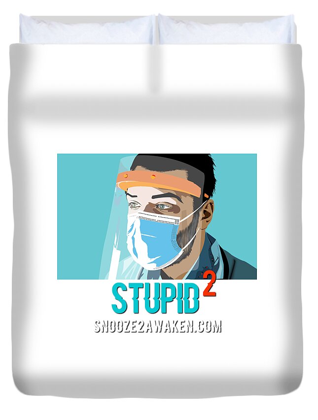 Mask Duvet Cover featuring the digital art Stupid Squared by Sol Luckman