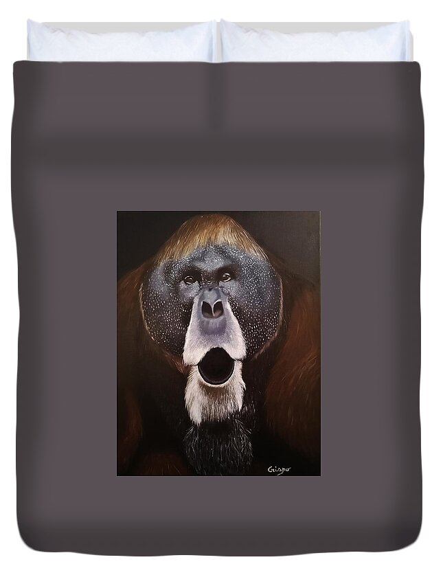 Orang Outang Duvet Cover featuring the painting Stupor by Jean Yves Crispo