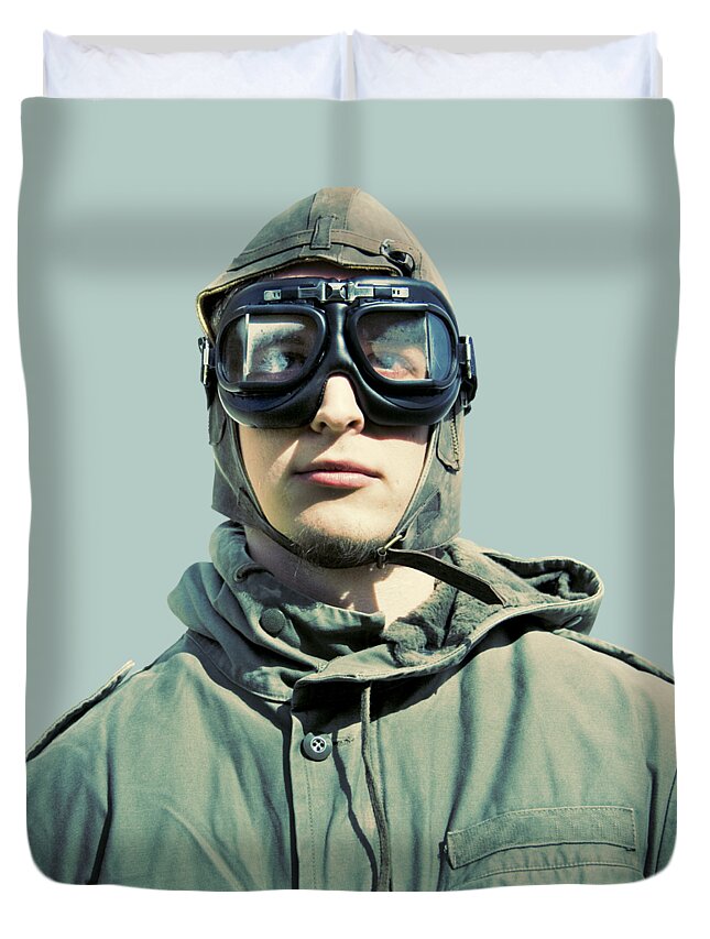 Military Duvet Cover featuring the photograph Stylised Squadron Captain by Jorgo Photography