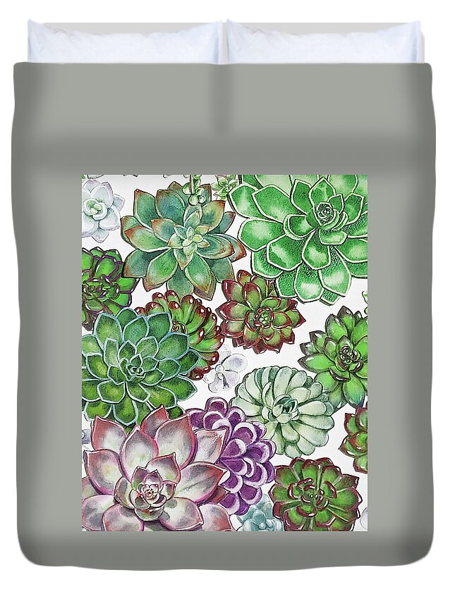 Succulent Duvet Cover featuring the painting Succulent Plants On White Wall Contemporary Garden Design V by Irina Sztukowski