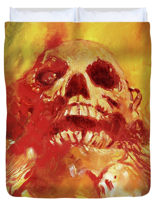Skull Duvet Cover featuring the painting Suffer for Nothing by Sv Bell