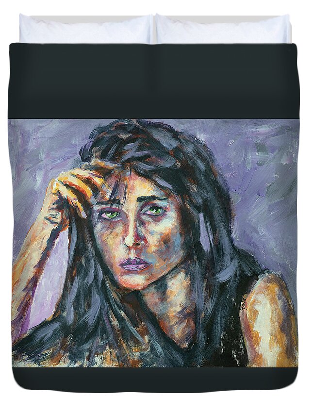 Portrait Duvet Cover featuring the painting Suffering by Mark Ross