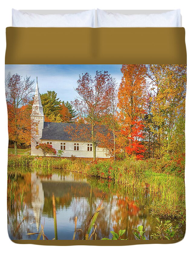 St. Matthew's Chapel Duvet Cover featuring the photograph Sugar Hill New Hampshire Fall Foliage St Matthews Chapel by Juergen Roth