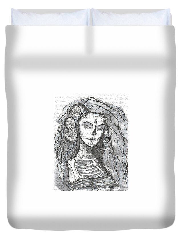 Halloween Duvet Cover featuring the painting Sugar Skull Ghost by Kathy Pope