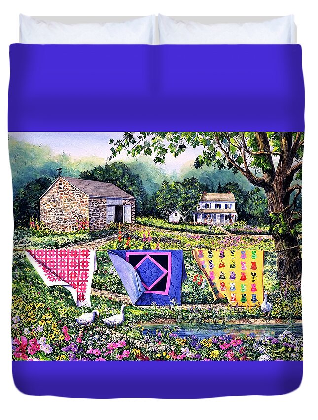 Stone Barn Duvet Cover featuring the painting Summer Breeze by Diane Phalen
