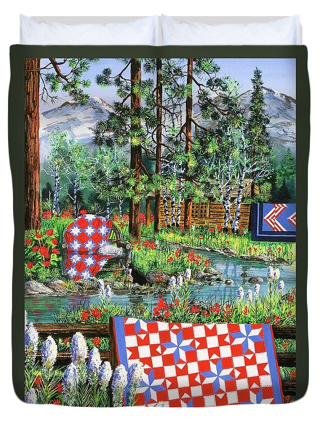 Log Cabin Duvet Cover featuring the painting Summer Dream by Diane Phalen