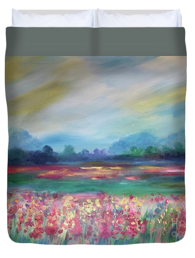 Poppies Duvet Cover featuring the painting Summer Impressions by Stacey Zimmerman