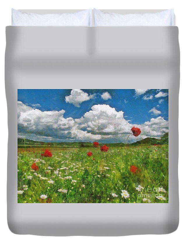 Landscape Duvet Cover featuring the painting Summer landscape by Alexa Szlavics
