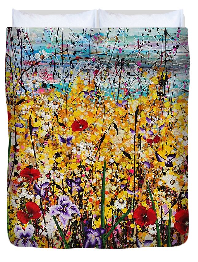 Flowers Duvet Cover featuring the painting Summer Loving #1 by Angie Wright