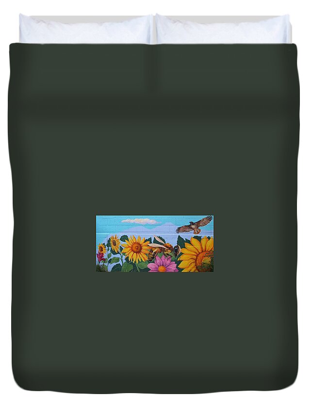 Backyard Mural Detail Duvet Cover featuring the painting Summer Mural by Marian Berg
