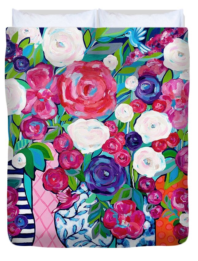 Flowers Duvet Cover featuring the painting Summer Soiree by Beth Ann Scott