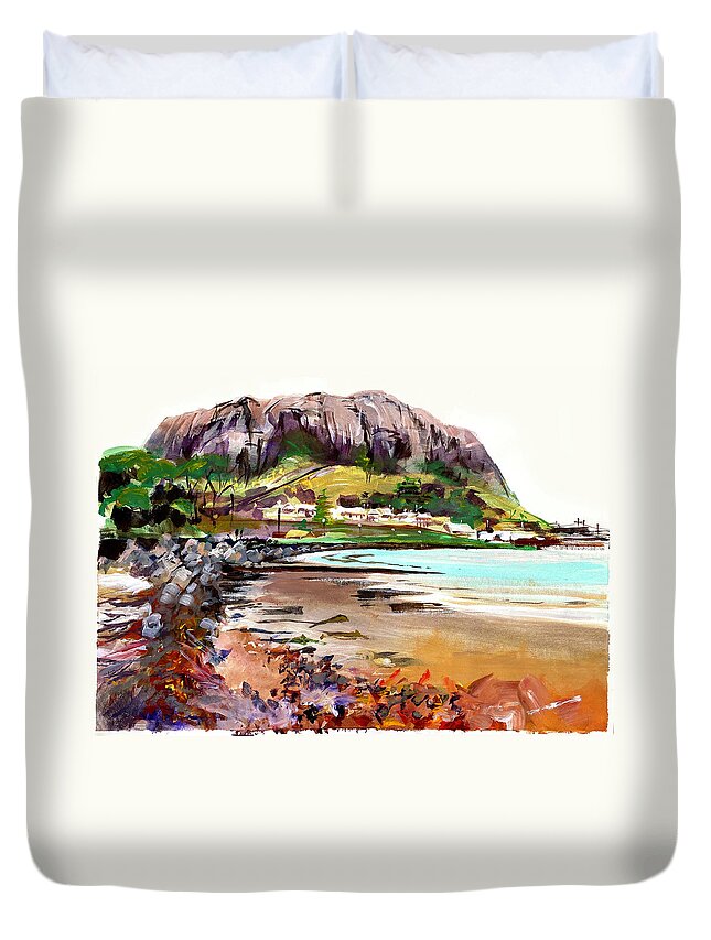 Mountain Duvet Cover featuring the painting SummerAtStanleyTasmania-rawEdge by Shirley Peters